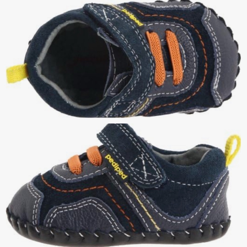 Pediped Tristan Navy - Blue and Orange Baby Walker Shoes Soft Sole